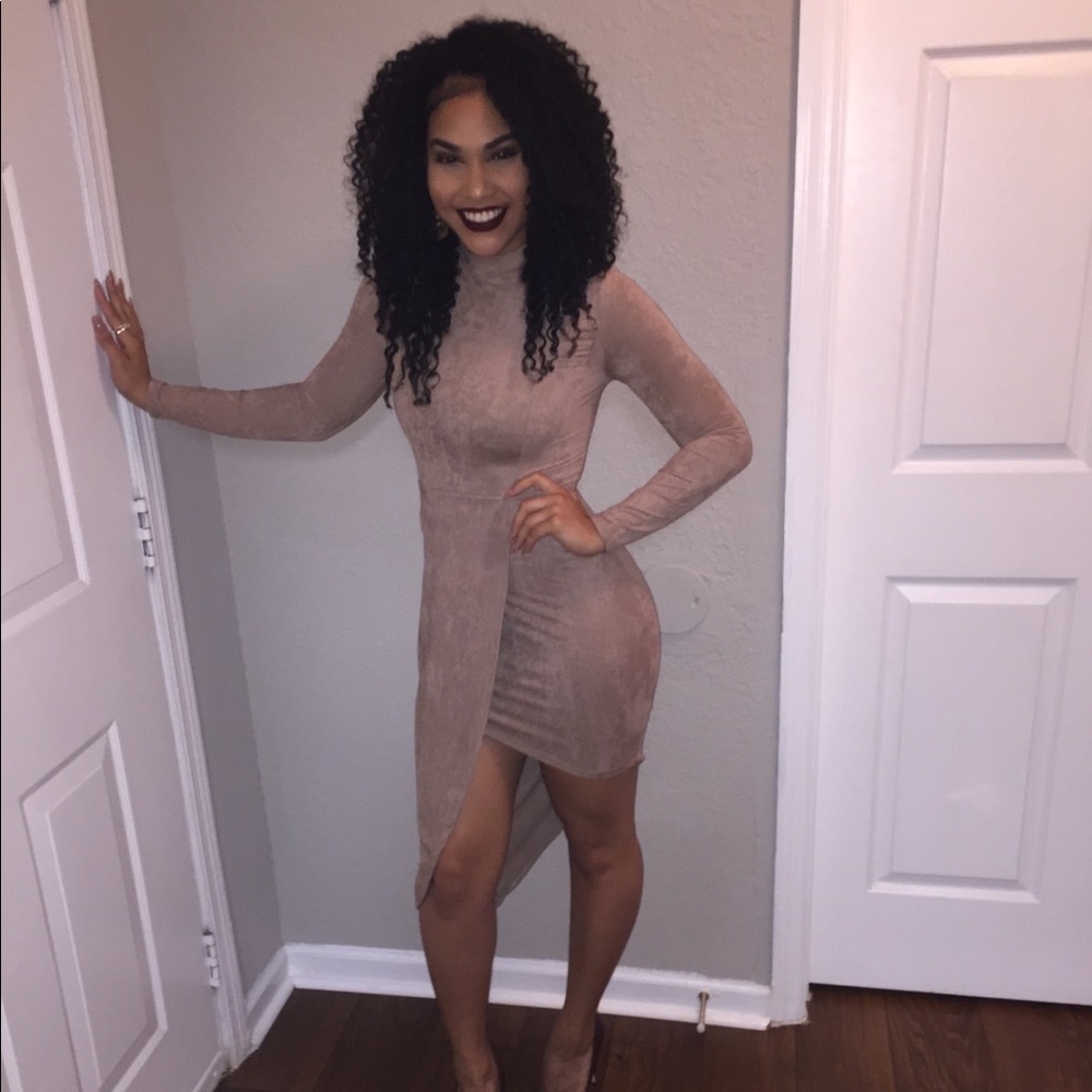 Brown suede asymmetrical dress